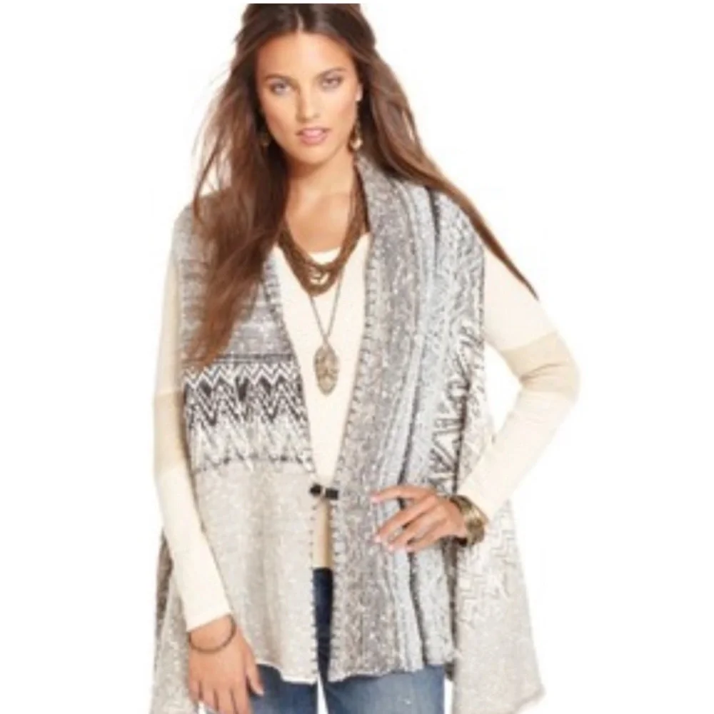 Free People‎ In Your Arms Geometric Pattern Vest Boho Cottagecore Artisanal Chic